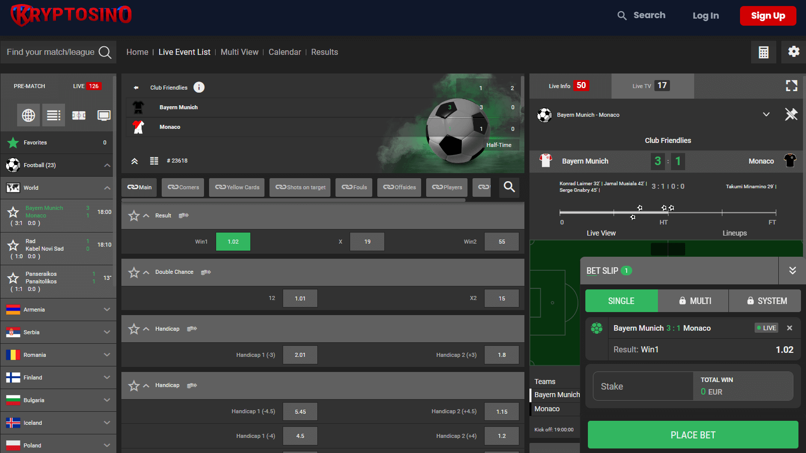 Kryptosino Sports sivu